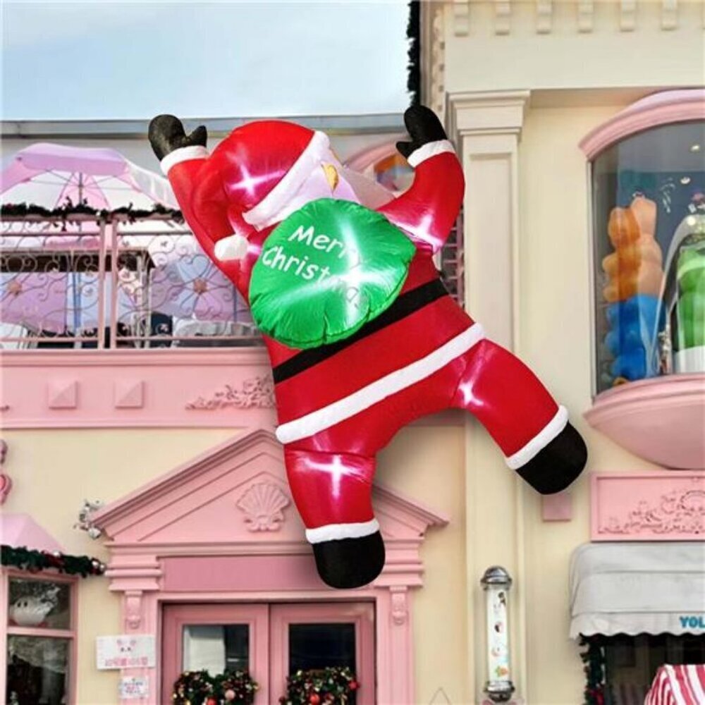 6FT Christmas Inflatables Outdoor Decorations Joy Hanging Santa Claus Gift